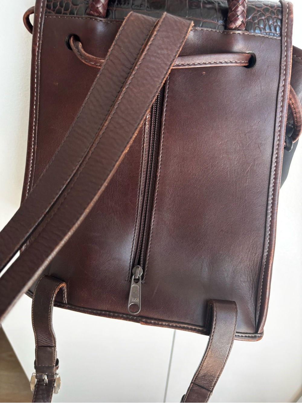 Brighton Vintage Black and Dark Brown Croc-Embossed Leather Backpack - Picture 3 of 12